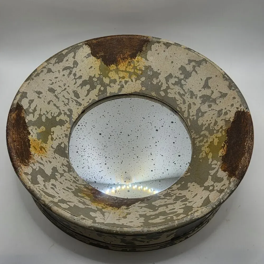 Rustic Distressed Metal Round Wall Mirror Deep Basin Porthole Vintage Decor